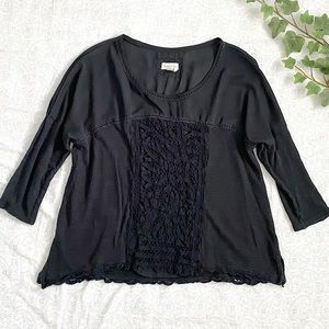 Anthro Meadow Rue chiffon & embroidery contrast dolman sleeve top, black